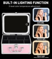 Trousse de Maquillage Rose avec Miroir LED et Diviseurs Ajustables – Organisateur Cosmétique Lumineux