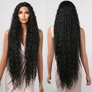 Japan Future Fiber 13*1 Lace Front Black Curly Synthetic Wig Long Natural Looking Lace Wigs for Afro Women Heat Resistant Wig