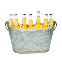 Seau à glace vintage en acier galvanisé, glacière métallique pour fêtes, avec poignées, capacité 6 bouteilles, personnalisable avec logo