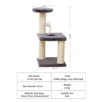 Arbre à chat à 3 niveaux pour chatons d'intérieur, petite tour pour chat avec poteaux à gratter en sisal, maisonnette en peluche avec jouet suspendu