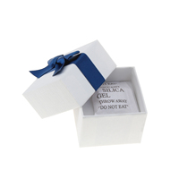 Étui de luxe à ruban bleu pour colliers boucles d'oreilles couvercle relevable emballage de bijoux boîte-cadeau avec sac étanche à l'humidité papier d'art élégant