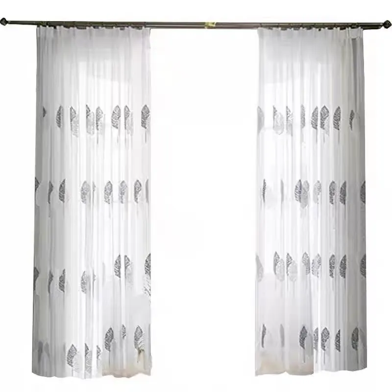 Home Curtain Embroidered Leaf White Sheer Curtains for Living Room See Through Voile Curtains Window for Bedroom