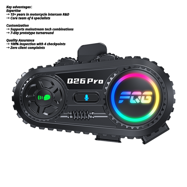 Pro Motorcycle Headset ENC/AEC Noise Cancellation at 120KM/h, IPX6 Waterproof, Group Intercom System