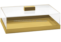 Plateau alimentaire doré personnalisé en acrylique, plateau de grande capacité, acrylique de haute qualité, couvercle transparent