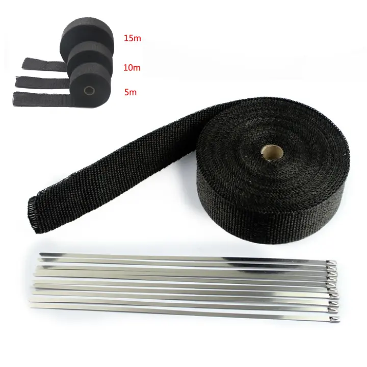 Silenziatore per moto nastro termico intestazione di scarico collettore di avvolgimento termico rotolo di isolamento resistente con fascette in acciaio inossidabile 5cm * 5M/10M/15M