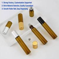 Flacon cylindrique roll-on en verre ambré transparent pour parfum et huiles essentielles, 3ml, 5ml, 10ml, avec bouchon personnalisé couleur et sérigraphie