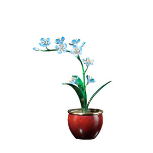Adorno artístico de orquídeas de cobre, maceta redonda roja, decoración de sala de estar Feng Shui, artesanía de cobre de estilo chino, pieza única - Product Image 1