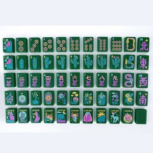 Jeu de Mahjong Américain Bohème Faune et Flore <span class=keywords><strong>Sauvages</strong></span> Blocs de Mahjong en Acrylique Poli Vert Émeraude Style Sud-Ouest pour Cadeau de Fêtes - Product Image 3