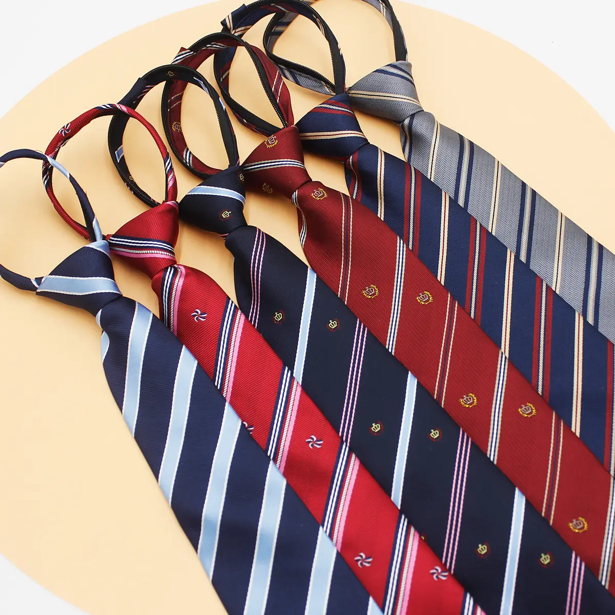 Striped Crown Zipper Necktie School Adults JK Uniform Neck Ties Polyester Jacquard Neck Ties With Zipper For Students