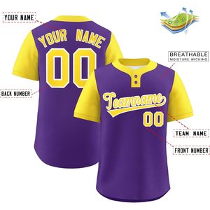 Camiseta de Béisbol Personalizada Unisex para Adultos, Morada y Amarilla, con Nombre y Número Bordados, Cuello de Béisbol con Tecnología de Absorción de Humedad - Product Image 2