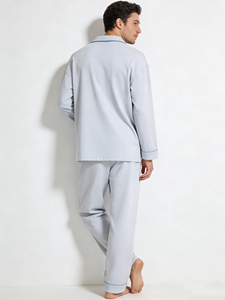 <span class=keywords><strong>Pigiama</strong></span> da <span class=keywords><strong>Uomo</strong></span> Lijia di Alta Qualità, Blu Chiaro, 260g, Abbigliamento da Casa Traspirante e Fresco, Maglia a Maniche Lunghe e Pantaloni Lunghi - Product Image 3