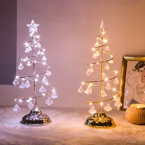 Lámpara de árbol de Navidad, decoración de árbol de noche de lujo, adornos, luz de mesa de cristal