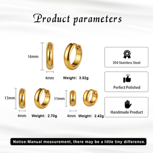Lot de Boucles d'Oreilles Huggie Courbes Simples et Polyvalentes en Acier Inoxydable Plaqué Or 18K, Étanche, Vente en Gros - Product Image 3