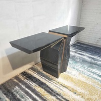 Table console contemporaine de luxe de haute qualité en marbre noir royal texturé or, fabriquée à la main pour la maison, l'hôtel, le couloir, le salon