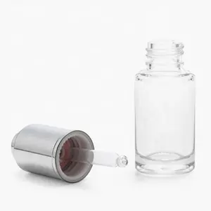 China supplier perfume eye dropper essential oil cosmetic pump glass bottle flat clear