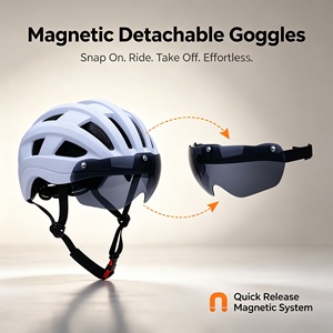 Casque de vélo magnétique intégré avec lunettes résistantes à l'eau pour hommes et femmes, cyclistes de route et de montagne, avec feux d'avertissement clignotants - Product Image 2
