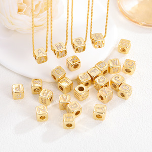 Collier pendentif dés en cuivre et zircon plaqué <span class=keywords><strong>or</strong></span> 18 carats, accessoires, cube, perle lettre anglaise 26 - Product Image 6