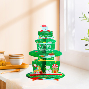Christmas Paper Cake Stand 3 Tier Round Die Cut <b>Table</b> Decor For Holiday Party Decoration Supplies - Product Image 1