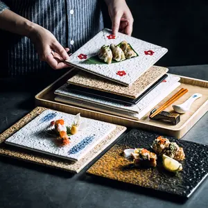 الجملة اليابانية نمط مطعم Tablewre السوشي شريحة لحم لوحات تنقش تصميم فرن مربع لوحة سيراميك