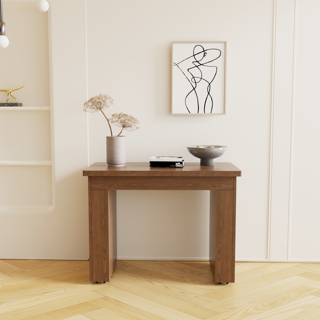Defujiabao Expandable Telescopic Dining Table Wooden Console Tables with Space Saving Design for Small Apartment Living Room