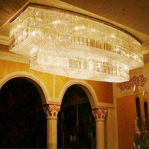 Lámpara de Araña de Cristal Rectangular con Acabado Dorado, LED E26, 3500K Blanco Cálido, Altura Ajustable, Ra90 CRI, Garantía de 5 Años, Iluminación para Hoteles - Product Image 1