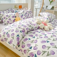 Parures de lit 100% coton à motifs floraux, housse de couette, drap plat et taies d'oreiller, designs doux et frais