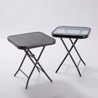 Table d'appoint carrée en verre avec cadre antirouille, table basse pliante avec plateau en verre trempé