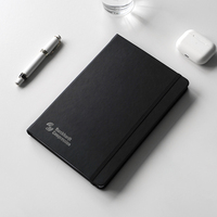 Cuaderno de Tapa Dura de Cuero PU Negro con Logotipo Personalizado, Diario A5 con Páginas Rayadas, Papelería Profesional para Oficina y Negocios