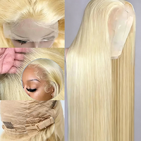 Perruque Mavis Premium en cheveux humains Remy vietnamiens blonds longs, avec frange sans colle, double épaisseur, emballage personnalisable