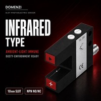 Capteur photoélectrique infrarouge de type fente DOMENZI GL10-N-V3, largeur de fente de 10 mm, sortie NPN NO NC, 10 à 30 VDC, utilisation en automatisation