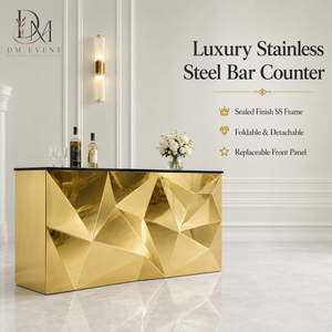 Barra de Bar Desmontable de Acero Inoxidable Dorado Personalizada con Panel Geométrico de Origami y Cubierta de Vidrio Templado Espejado - Product Image 1
