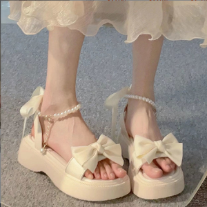 Sandales d'été à talons épais et perles à nœud pour femmes pour filles - Product Image 4