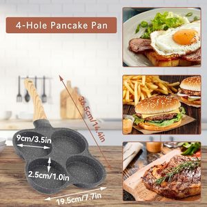Sartén de aluminio en oferta con mango de madera suave, revestimiento antiadherente para estufas de gas e inducción, sartén de desayuno de cuatro cavidades - Product Image 4