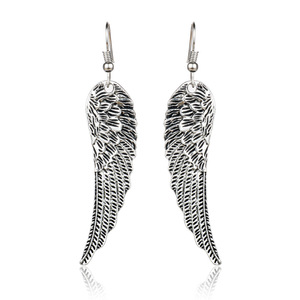 ZRM Punk Retro Vintage Angel Wings <strong>Charm</strong> Earrings Drop Feather <strong>Silver</strong> Hanging Dangle Zinc Alloy for Women Girls Gothic Jewelry - Product Image 1