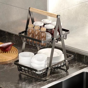Panier rectangulaire en acier au carbone pour fruits <span class=keywords><strong>et</strong></span> légumes, étagère <span class=keywords><strong>de</strong></span> rangement <span class=keywords><strong>de</strong></span> cuisine, double ou triple niveau, suspendu ou à poser sur comptoir, sans installation - Product Image 1