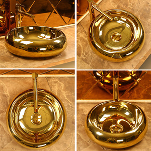 Golden Ceramic Countertop <b>Basin</b> <b>Round</b> Easy Cleaning Sink For Bathroom - Product Image 2