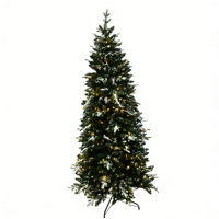 Sapin de Noël artificiel amincissant de 2,1 m pré-éclairé, floqué, avec lumières LED blanc chaud, en PE+PVC, pour décoration intérieure des fêtes
