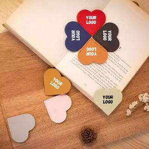 Promotional Heart Bookmarks Office Business Gift Custom Logo Printed PU Leather Bookmarks for Kids Heart Leather Bookmark