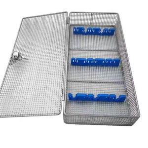 Panier de stérilisation pour endoscope Zhuolai en acier inoxydable 304 avec pinces bleues pour le nettoyage, la désinfection et le stockage - Product Image 1