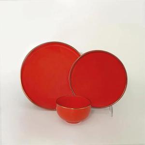 Service de vaisselle en porcelaine <span class=keywords><strong>rouge</strong></span> 18 pièces, 12 assiettes et 6 petits bols en céramique pour la maison et les fêtes de mariage - Product Image 6