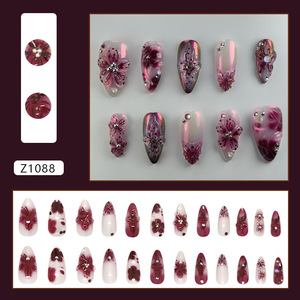 Juego de 24 Uñas Postizas de Lujo con Diseño de Flores de Hielo 3D y Perlas, Uñas de Plástico ABS para Salón de Belleza, Uñas Postizas para Dedos, Puntas Largas - Product Image 2
