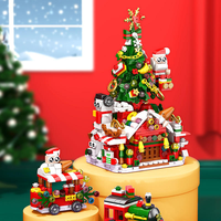 Coffret de Noël multicolore : Jouets de construction éducatifs transfrontaliers, modèles en plastique à assembler (Père Noël, Bonhomme de neige, Chariot de desserts)