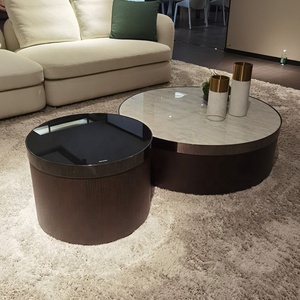 Set di Mobile <span class=keywords><strong>TV</strong></span> e <span class=keywords><strong>Tavolino</strong></span> da Caffè Etiope, Tavolini Bassi Rotondi Moderni in Vetro e Legno - Product Image 2