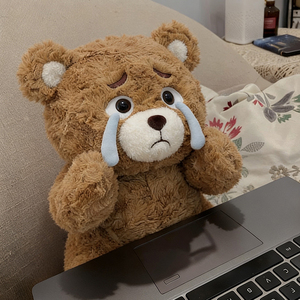 Venta al por mayor de fábrica: Oso de peluche llorón, creativo, sentado, marrón, suave, muñeco de animal de peluche, regalo de compañía para trabajadores. - Product Image 2