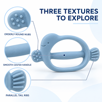 Anneau de dentition ovale en silicone pour bébé, motif baleine, avec barre centrale antidérapante, ailettes et queue côtelées, qualité alimentaire, sans couture, cadeau pour nouveau-né, vente en gros OEM