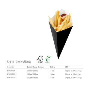 Cônes en papier pour emballages alimentaires, biodégradables, écologiques, réutilisables, noirs, à paroi simple, pour frites et crêpes - Product Image 2