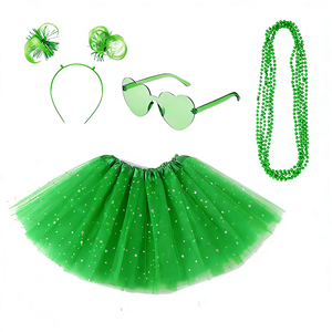 Vestido de Tul en Capas para Niñas y Mujeres, Traje Irlandés del Día de San Patricio para Bebés y Niñas Pequeñas con Diademas, Gafas y Collar, 4 Piezas - Product Image 3
