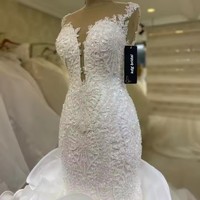 Robe de reine africaine 2025 en dentelle brodée de perles de luxe | Illusion voir à travers le dos et la queue de poisson à volants en cascade pour les mariées royales
