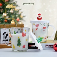 Zogift Joyeux Noël Tasses en verre borosilicate amusantes de 400 ml avec couvercle en silicone et poignée pour thé, café, lait, jus, boissons