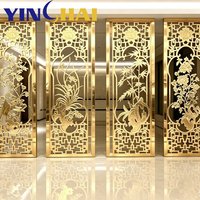 Paravent en acier inoxydable doré sur mesure, découpé au laser, avec motifs floraux chinois, pour hôtel, villa, hall d'entrée